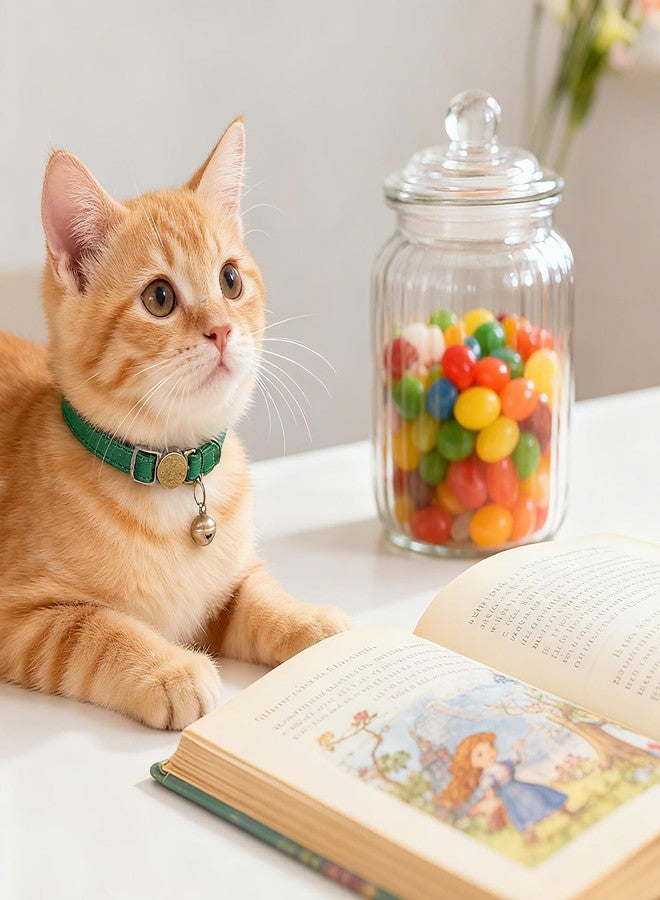 Zelphvt Leather Cat Collar with Bell Green Retro Collar for Cats Adjustable Kitten Collars for Most Cats and Kittens(7.5"-10.5") - Image 5